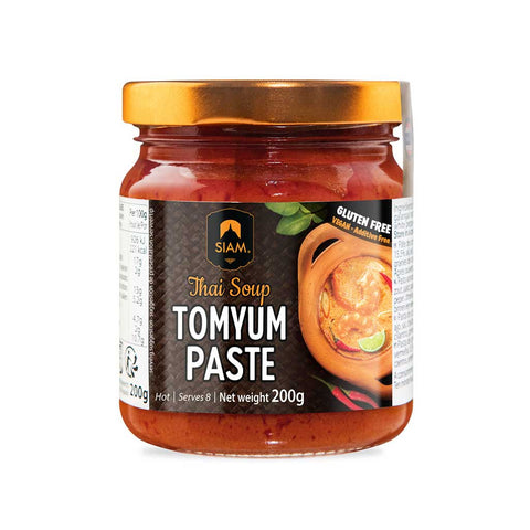 Jar of Thai Soup Tomyum Paste with Siam brand label on a white background
